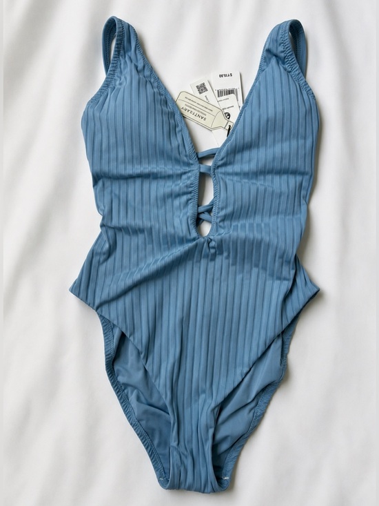 Sanctuary Other - Sanctuary Light Blue Ribbed One-Piece Swimsuit with Front Cutouts